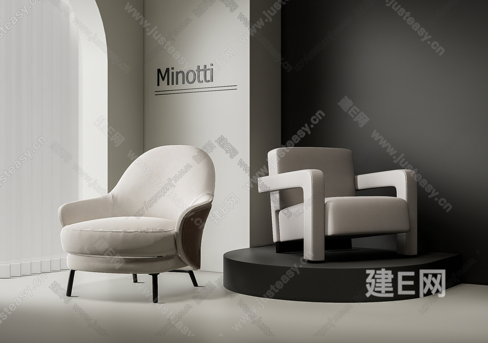 Minotti米洛提 现代单人沙发模型SU模型下载[ID:106976643]_建E室内设计网
