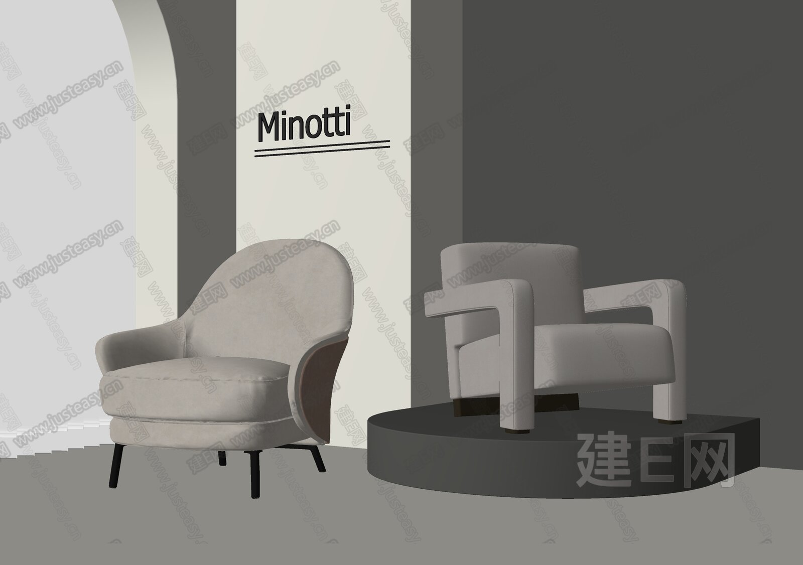 Minotti米洛提 现代单人沙发模型SU模型下载[ID:106976643]_建E室内设计网