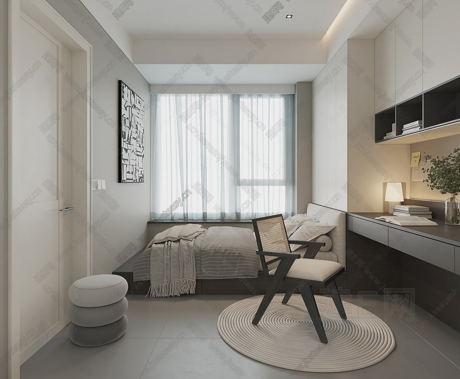现代榻榻米卧室模型SU模型下载[ID:107959700]_建E室内设计网