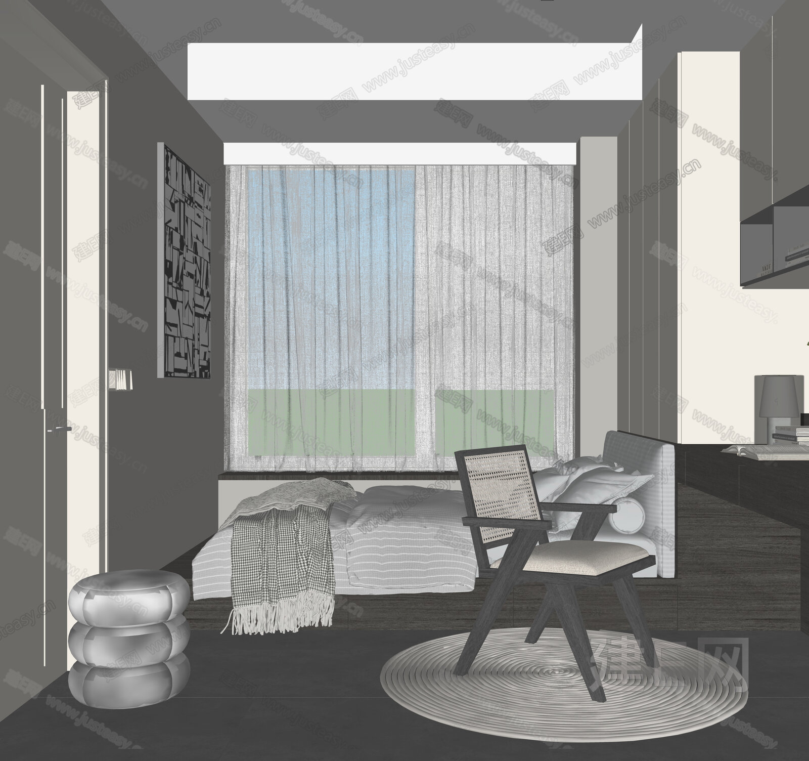 现代榻榻米卧室模型SU模型下载[ID:107959700]_建E室内设计网