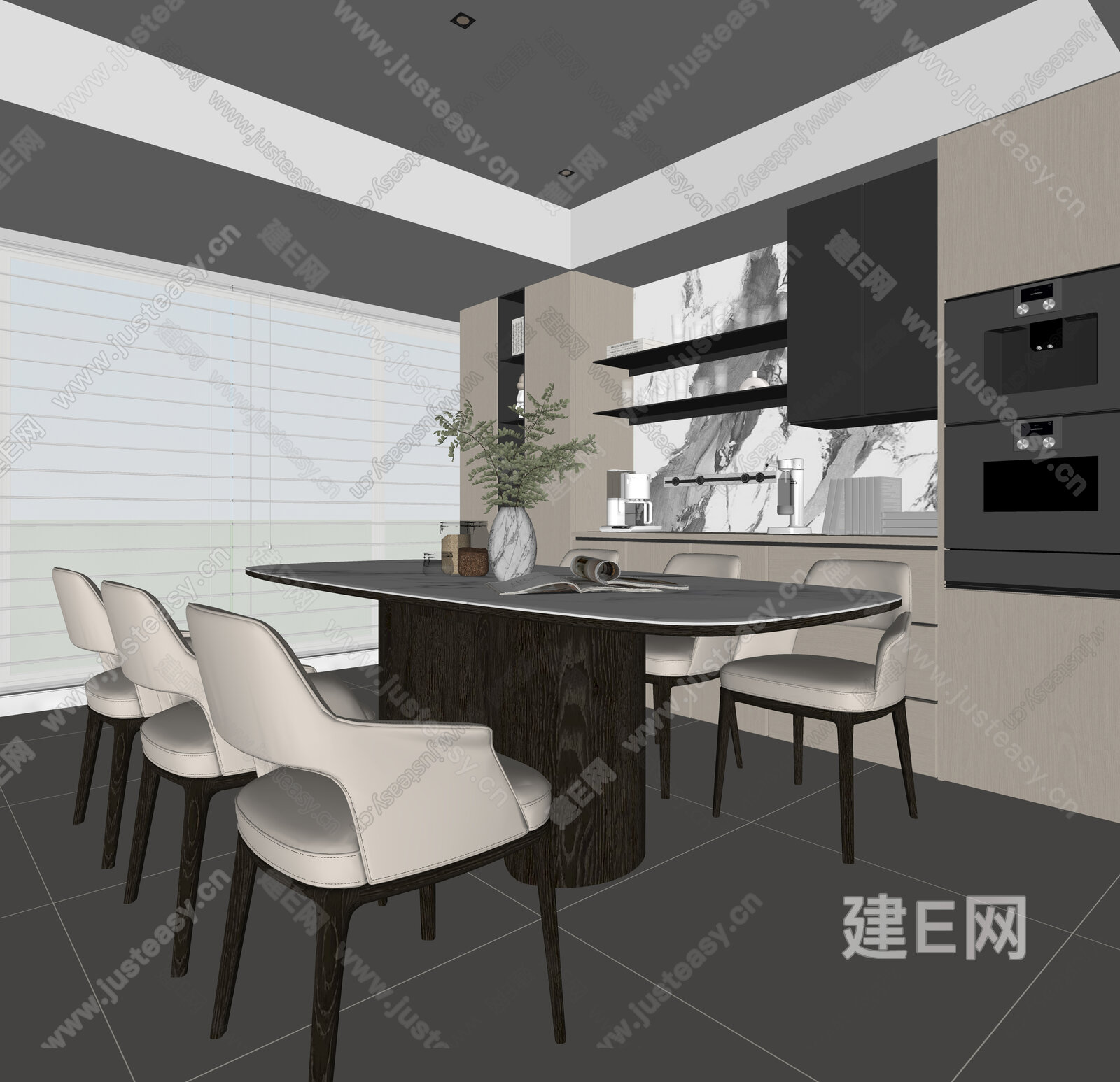 现代餐厅模型SU模型下载[ID:107959607]_建E室内设计网