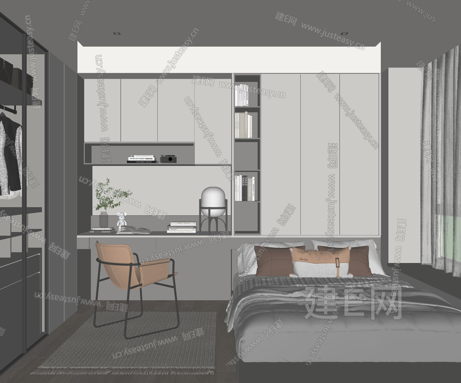 现代榻榻米卧室模型SU模型下载[ID:107894104]_建E室内设计网