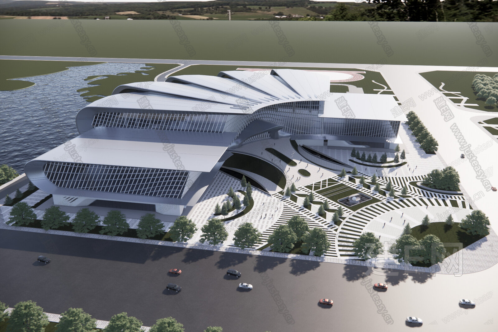 现代展览馆建筑模型SU模型下载[ID:107566491]_建e网su模型