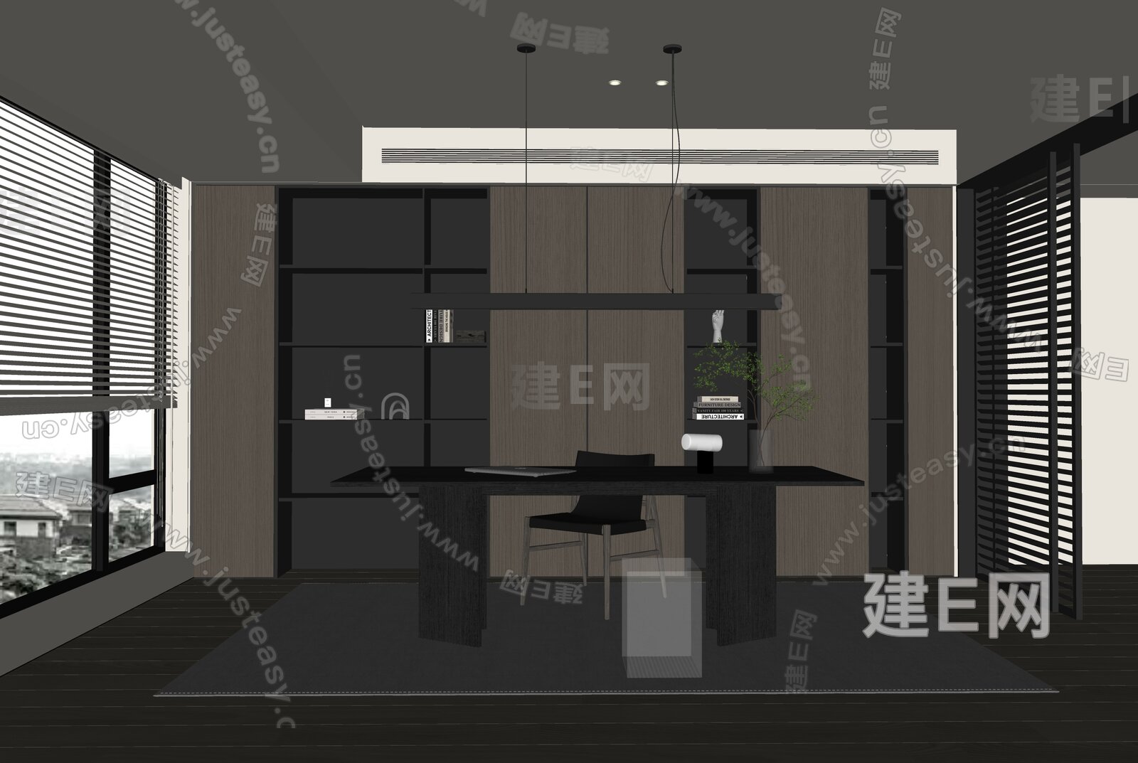 现代书房模型SU模型下载[ID:107566476]_建e网su模型