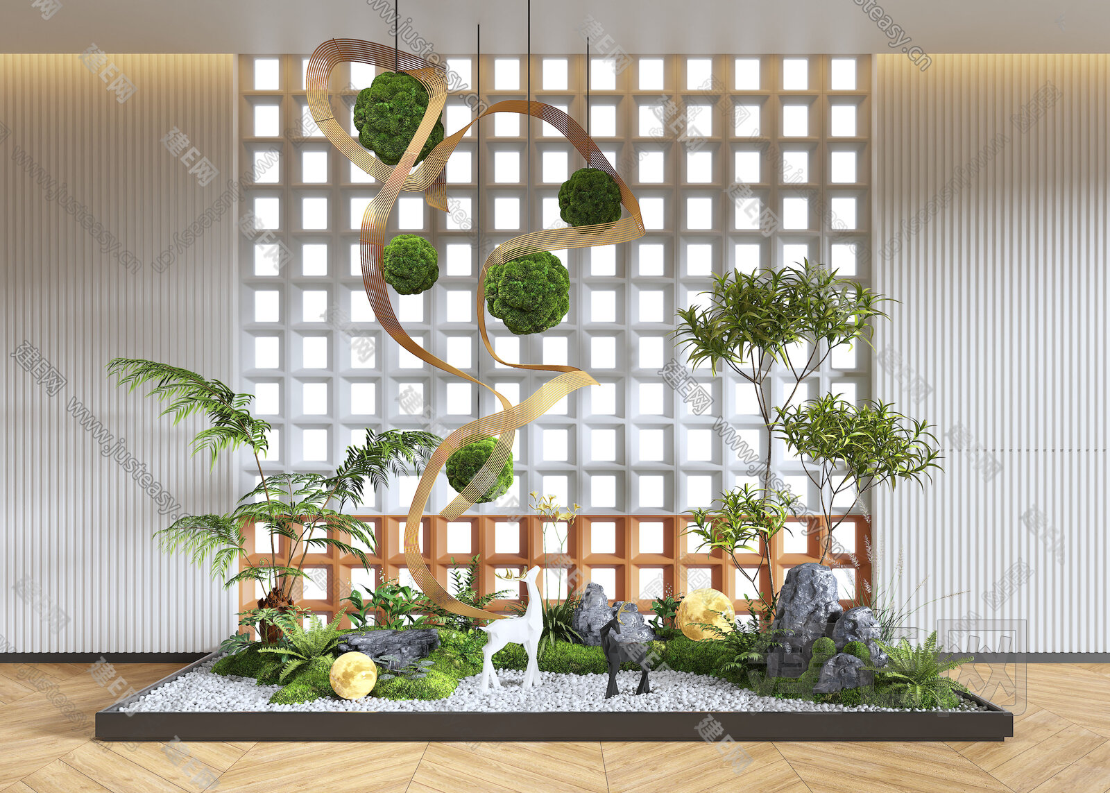 现代室内景观造景模型SU模型下载[ID:107566479]_建E室内设计网