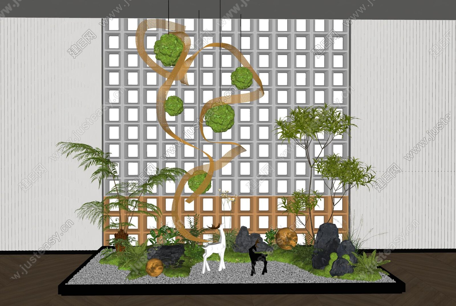现代室内景观造景模型SU模型下载[ID:107566479]_建E室内设计网