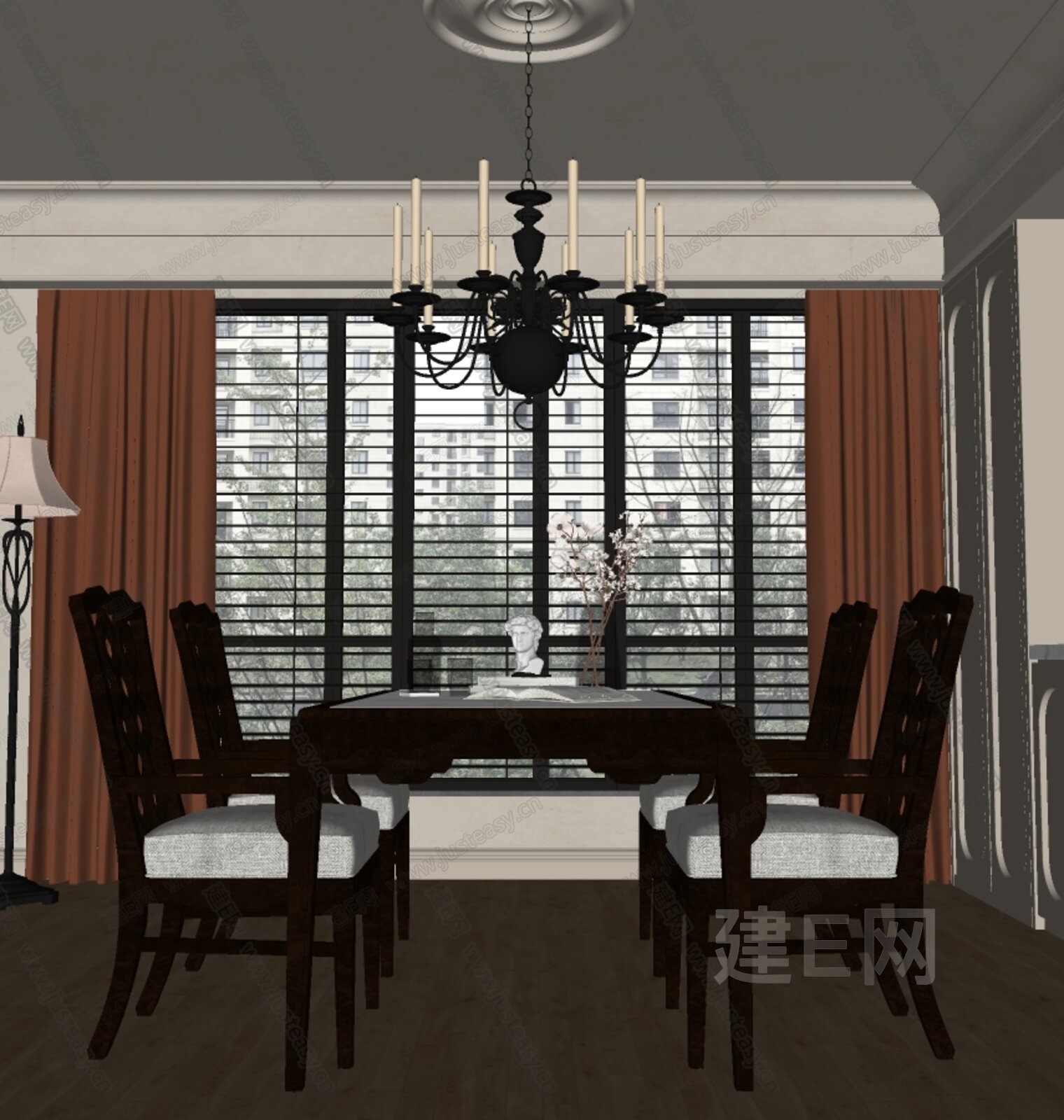 美式餐厅模型SU模型下载[ID:107566355]_建e网su模型