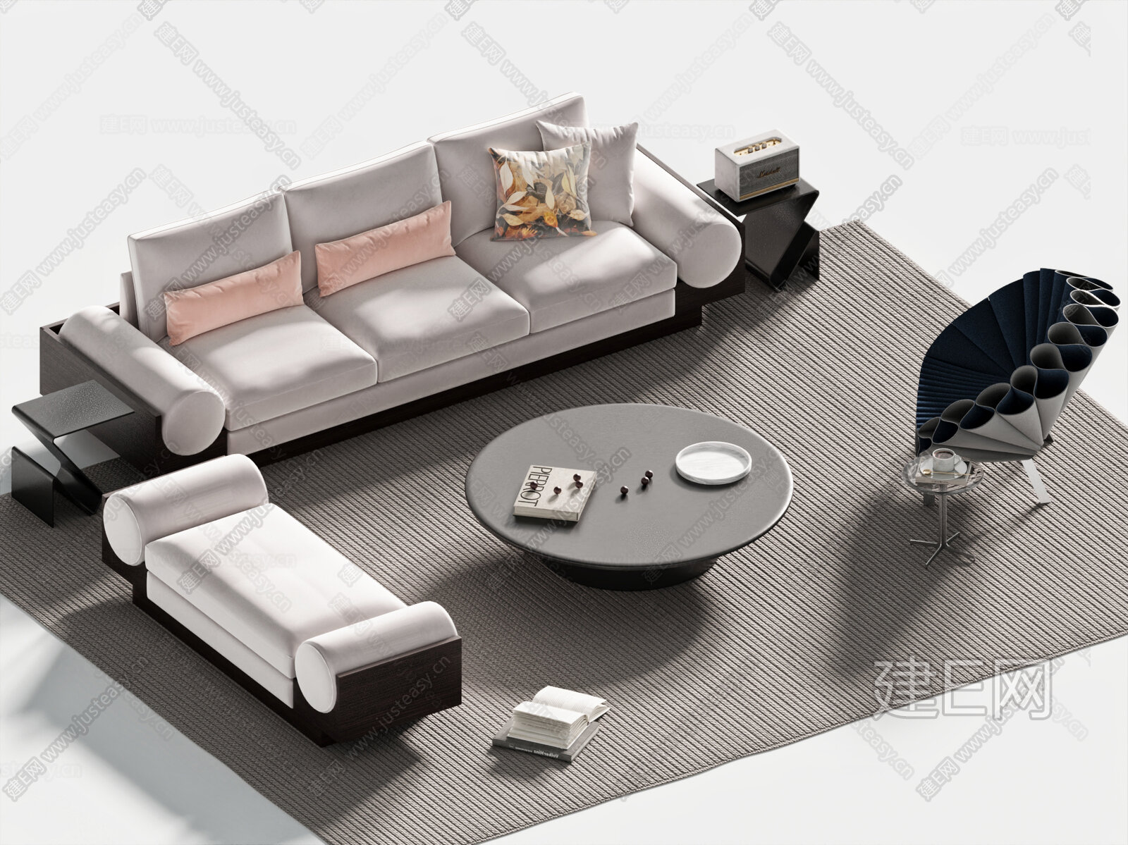 现代沙发茶几组合 模型SU模型下载[ID:108287235]_建E室内设计网