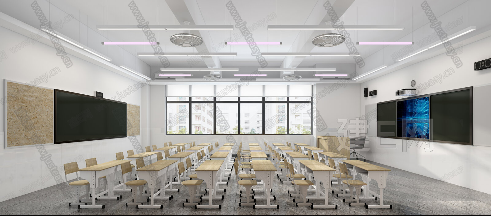 现代简约中小学标准课室模型SU模型下载[ID:109008374]_建E室内设计网