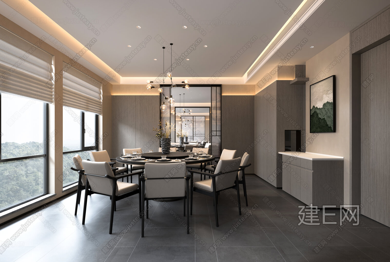 新中式餐厅包间3d模型下载[ID:102456454]_建e网3d模型