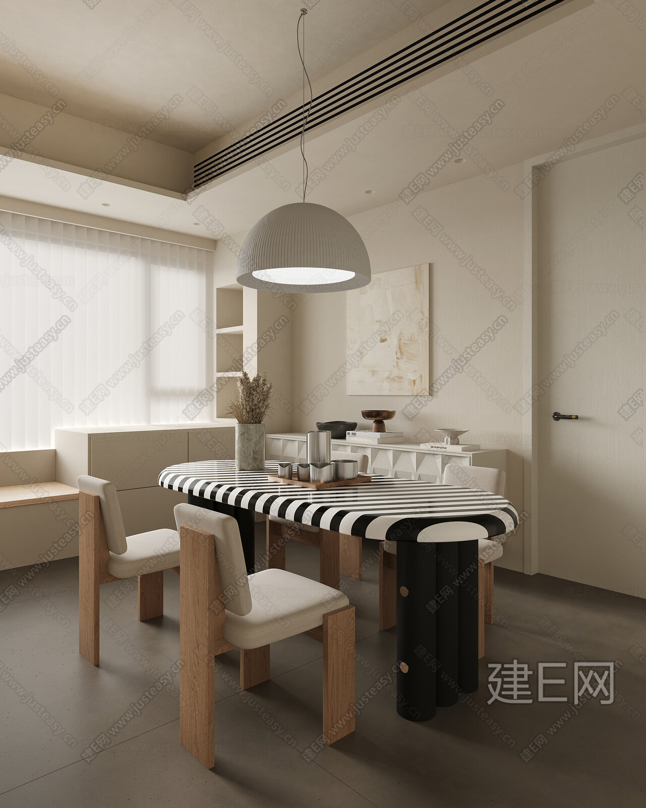 TK设计 现代奶油风餐厅3d模型下载[ID:103111736]_建e网3d模型