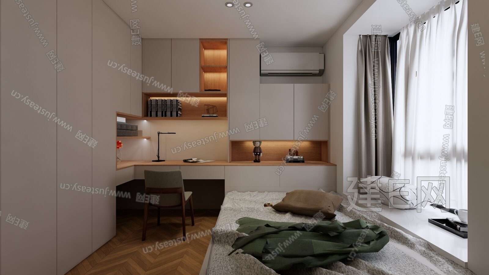 现代榻榻米次卧模型SU模型下载[ID:101602804]_建E室内设计网