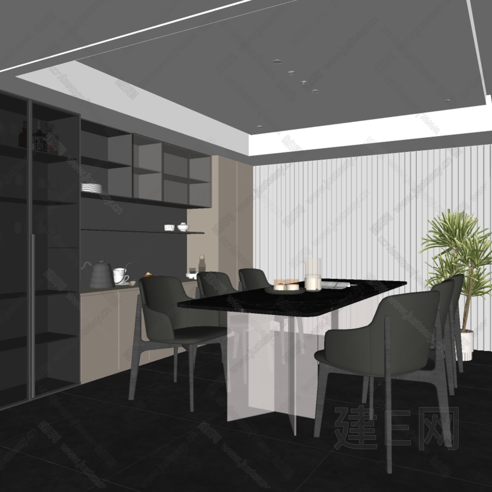 现代餐厅 模型SU模型下载[ID:101406033]_建E室内设计网