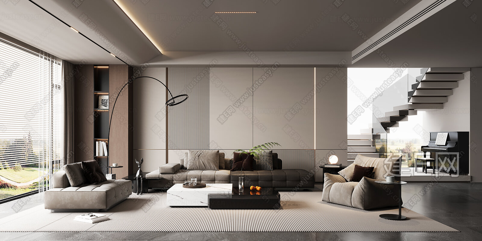 现代轻奢别墅客厅模型SU模型下载[ID:102192433]_建E室内设计网