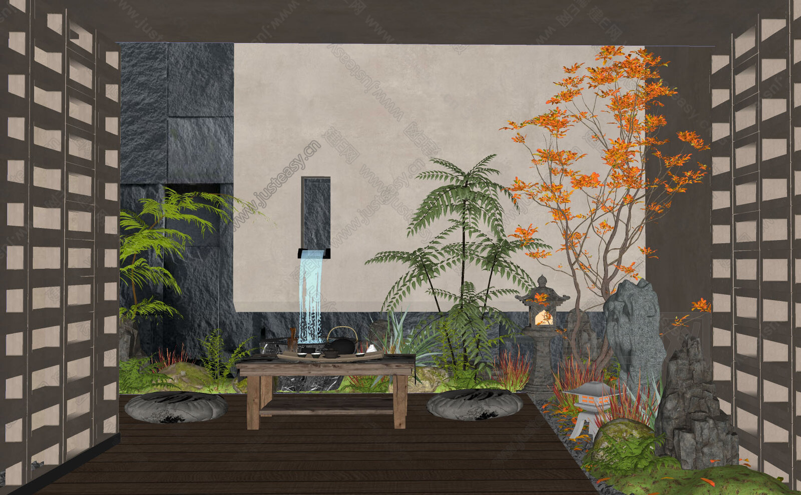 日式室内植物景观造景模型SU模型下载[ID:102520264]_建e网su模型