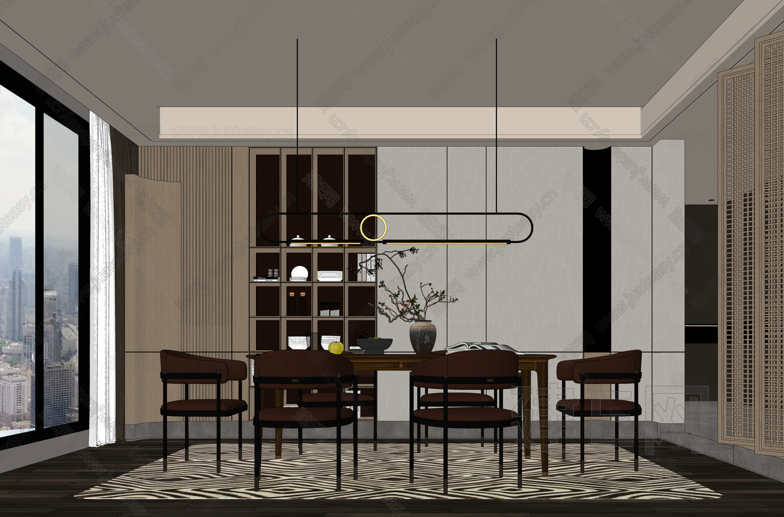 新中式轻奢餐厅 模型SU模型下载[ID:102716816]_建e网su模型