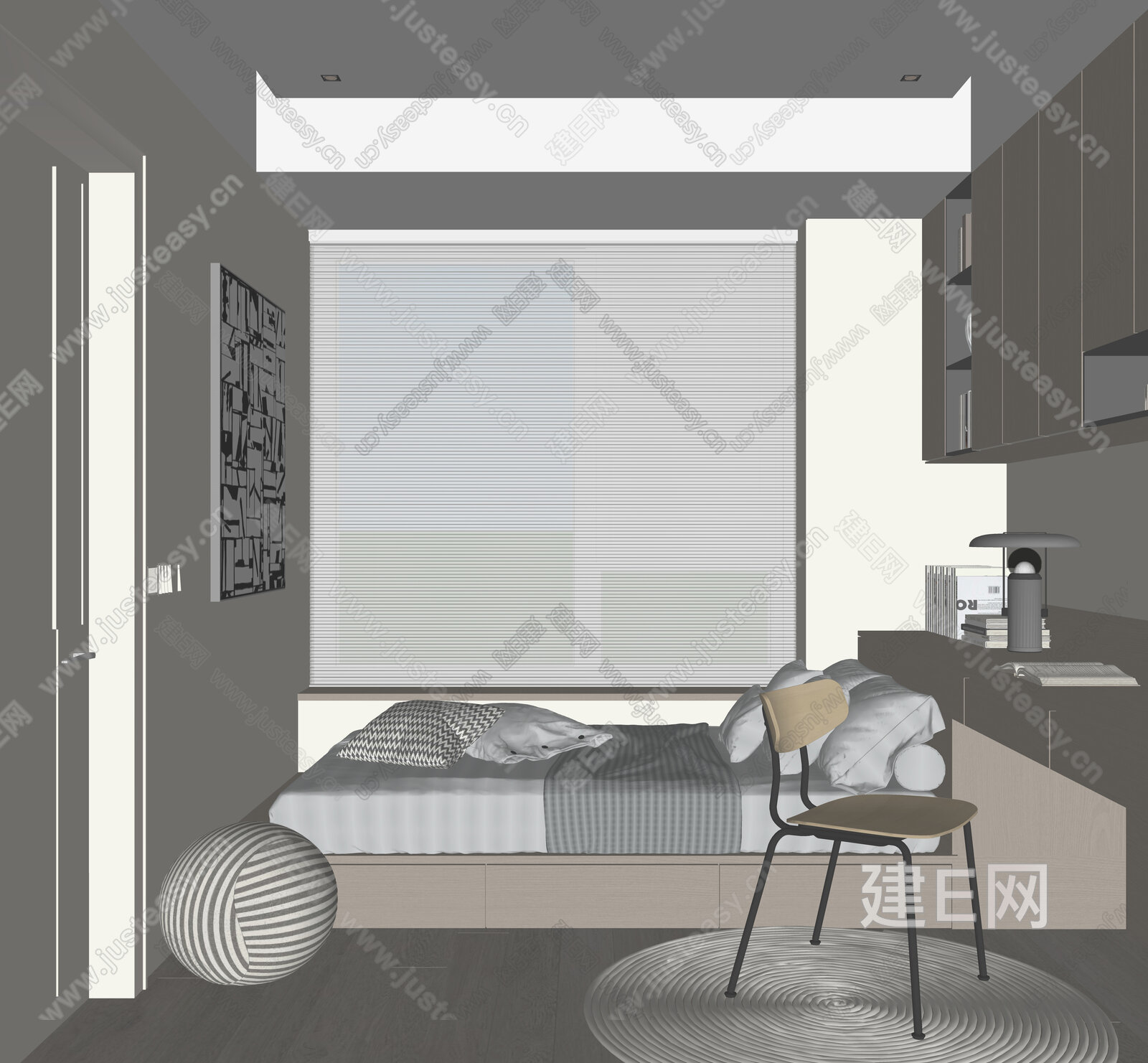 现代榻榻米卧室模型SU模型下载[ID:102651252]_建E室内设计网