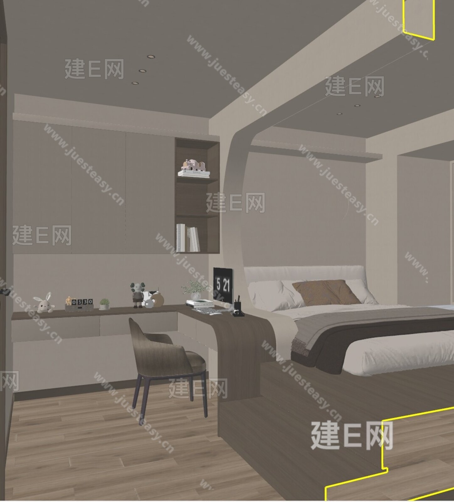 现代榻榻米卧室模型SU模型下载[ID:102651143]_建e网su模型