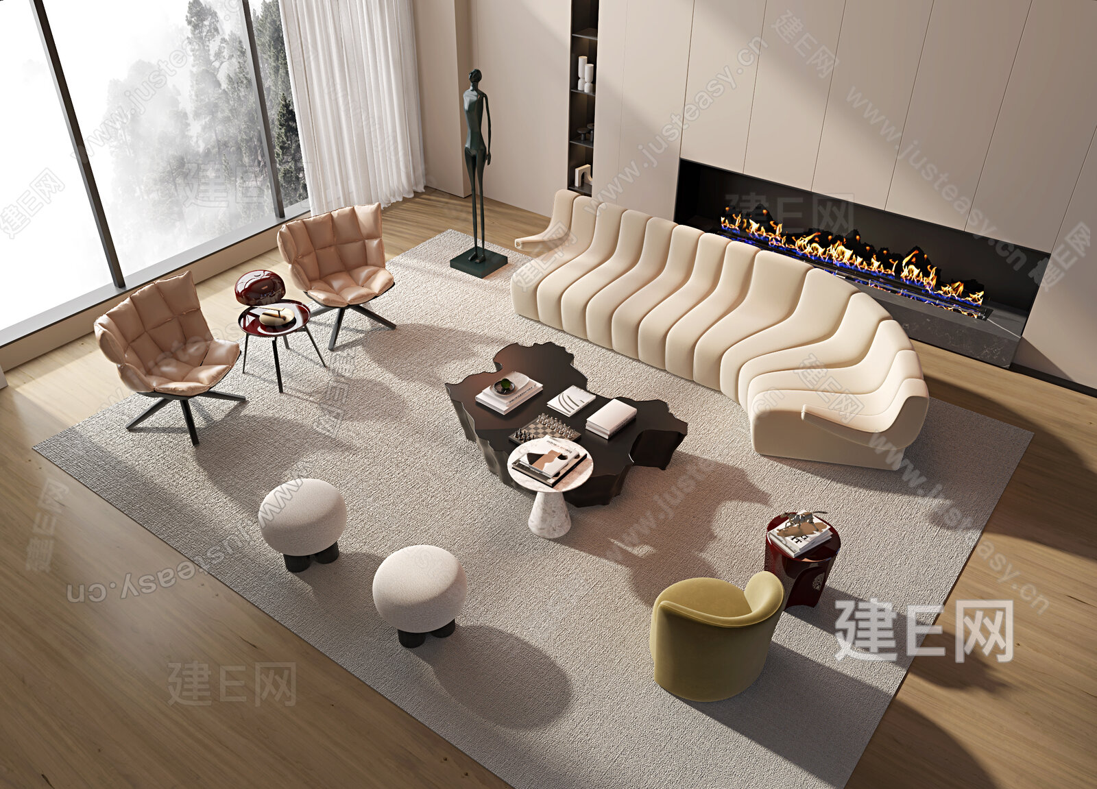 现代沙发茶几组合模型SU模型下载[ID:102323479]_建E室内设计网