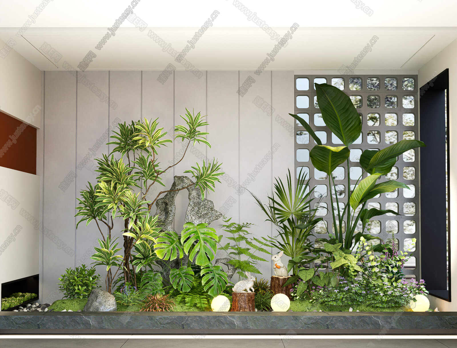 现代室内景观造景模型SU模型下载[ID:102454750]_建E室内设计网