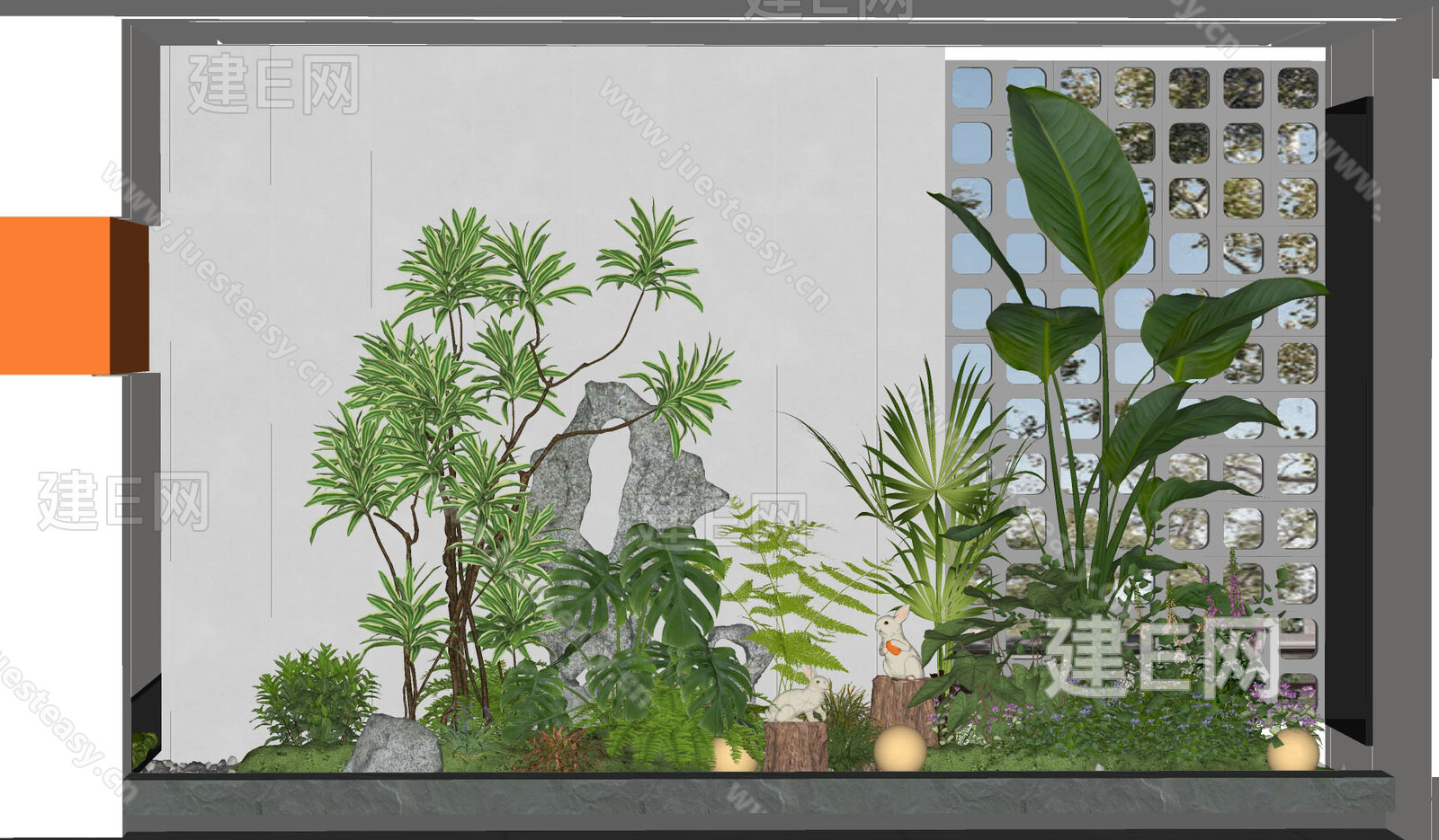 现代室内景观造景模型SU模型下载[ID:102454750]_建E室内设计网