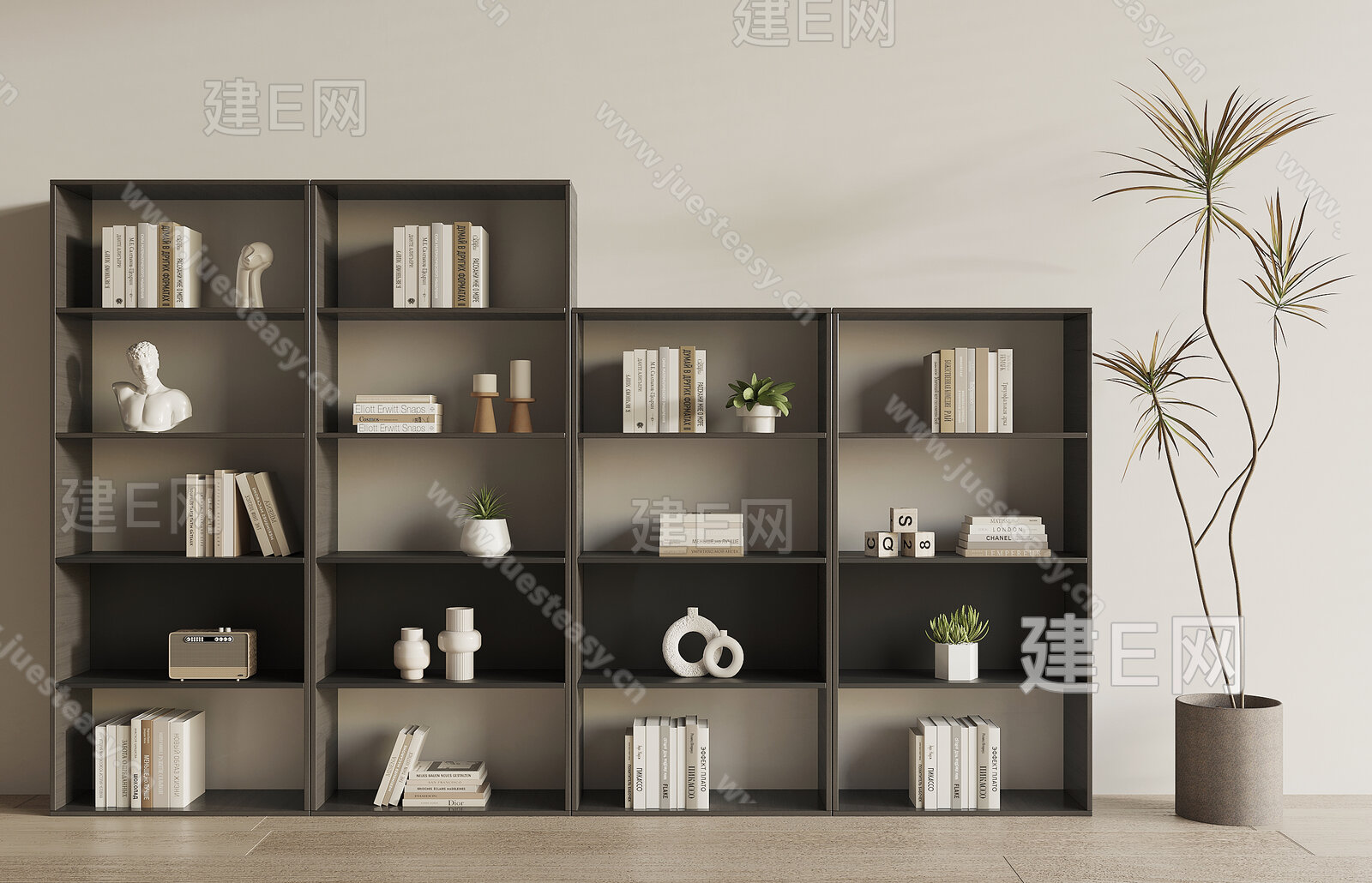 现代书柜模型SU模型下载[ID:103175518]_建e网su模型
