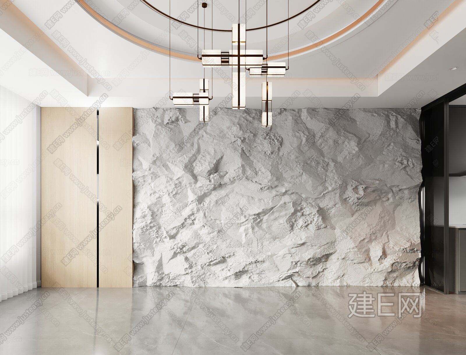 现代毛石背景墙模型SU模型下载[ID:114709816]_建e网su模型