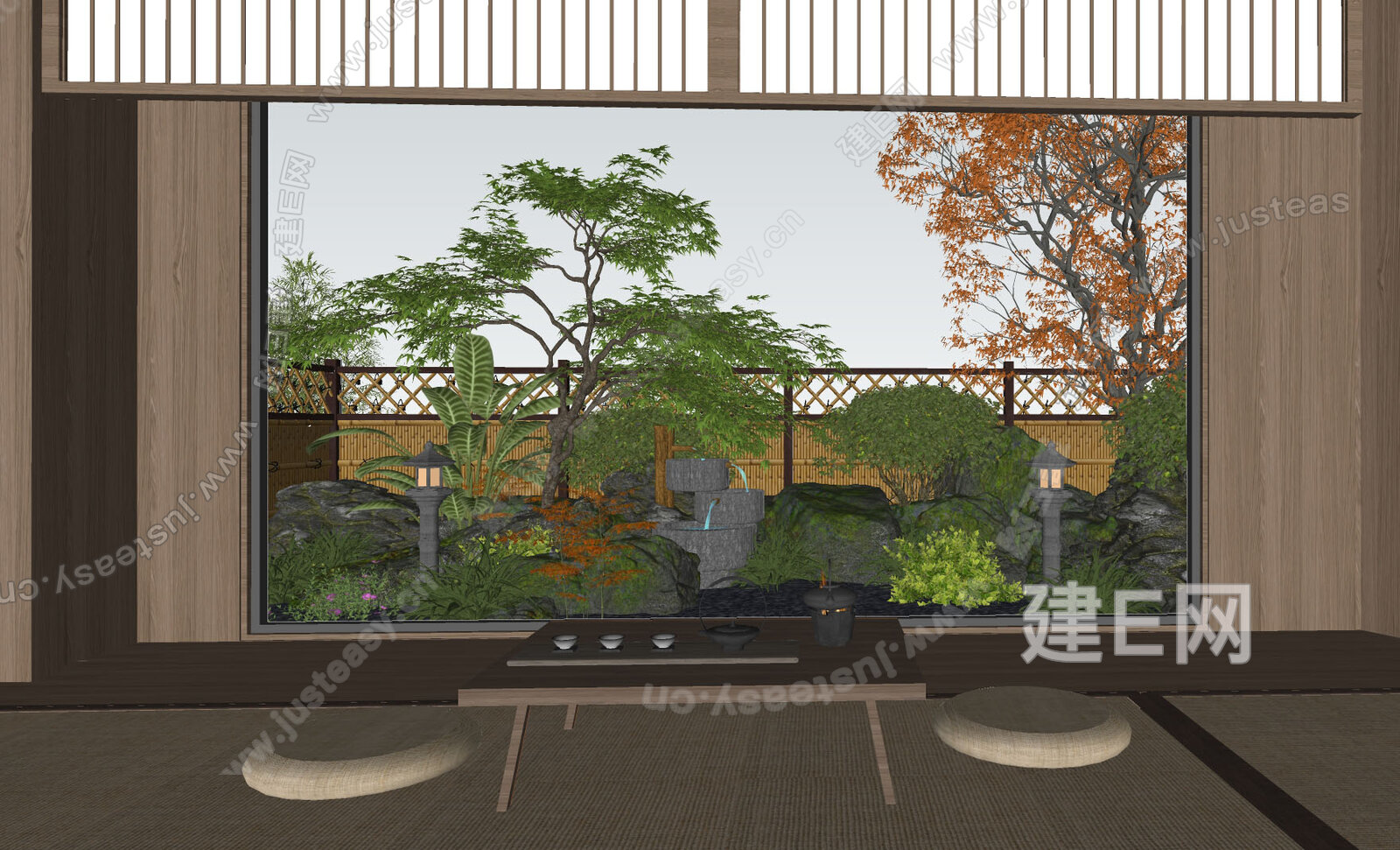 日式禅意庭院景观模型SU模型下载[ID:103306655]_建e网su模型