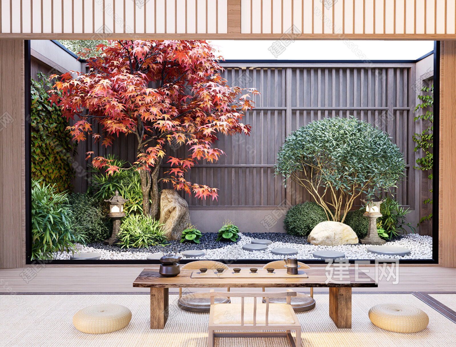 日式天井庭院景观 禅意景观造景小品 植物组合模型SU模型下载[ID:103306670]_建E室内设计网