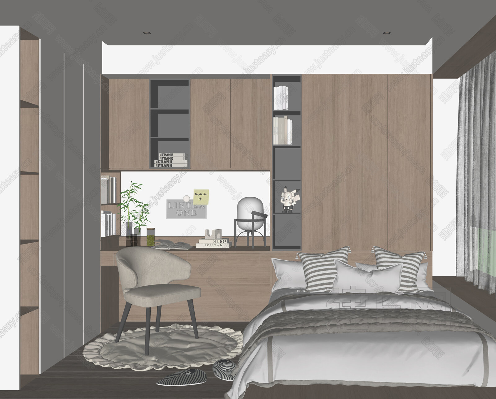 现代榻榻米卧室模型SU模型下载[ID:104158647]_建E室内设计网