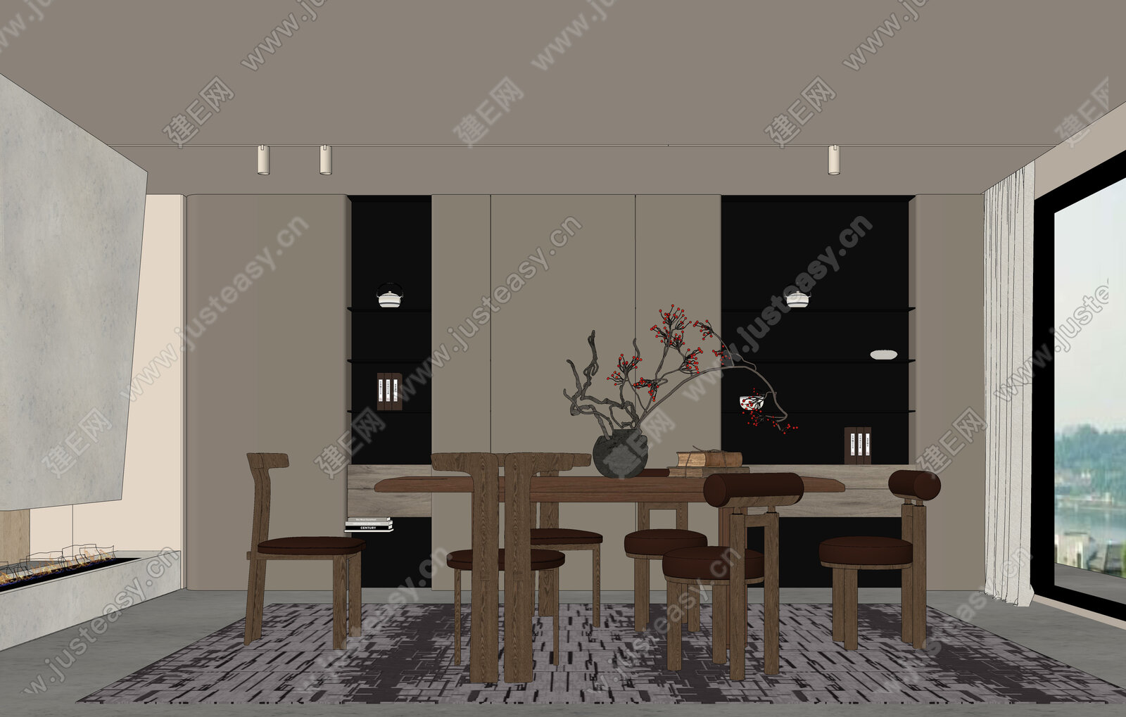 侘寂风餐厅模型SU模型下载[ID:104289660]_建E室内设计网