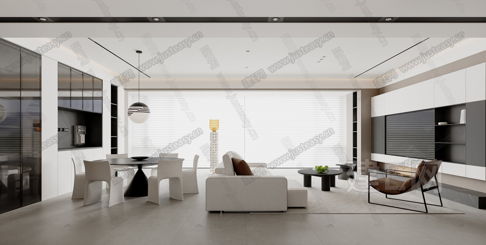现代极简客餐厅模型SU模型下载[ID:104289607]_建e网su模型
