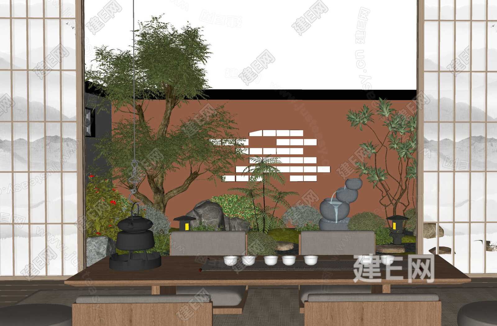 日式禅意庭院景观模型SU模型下载[ID:104224189]_建e网su模型