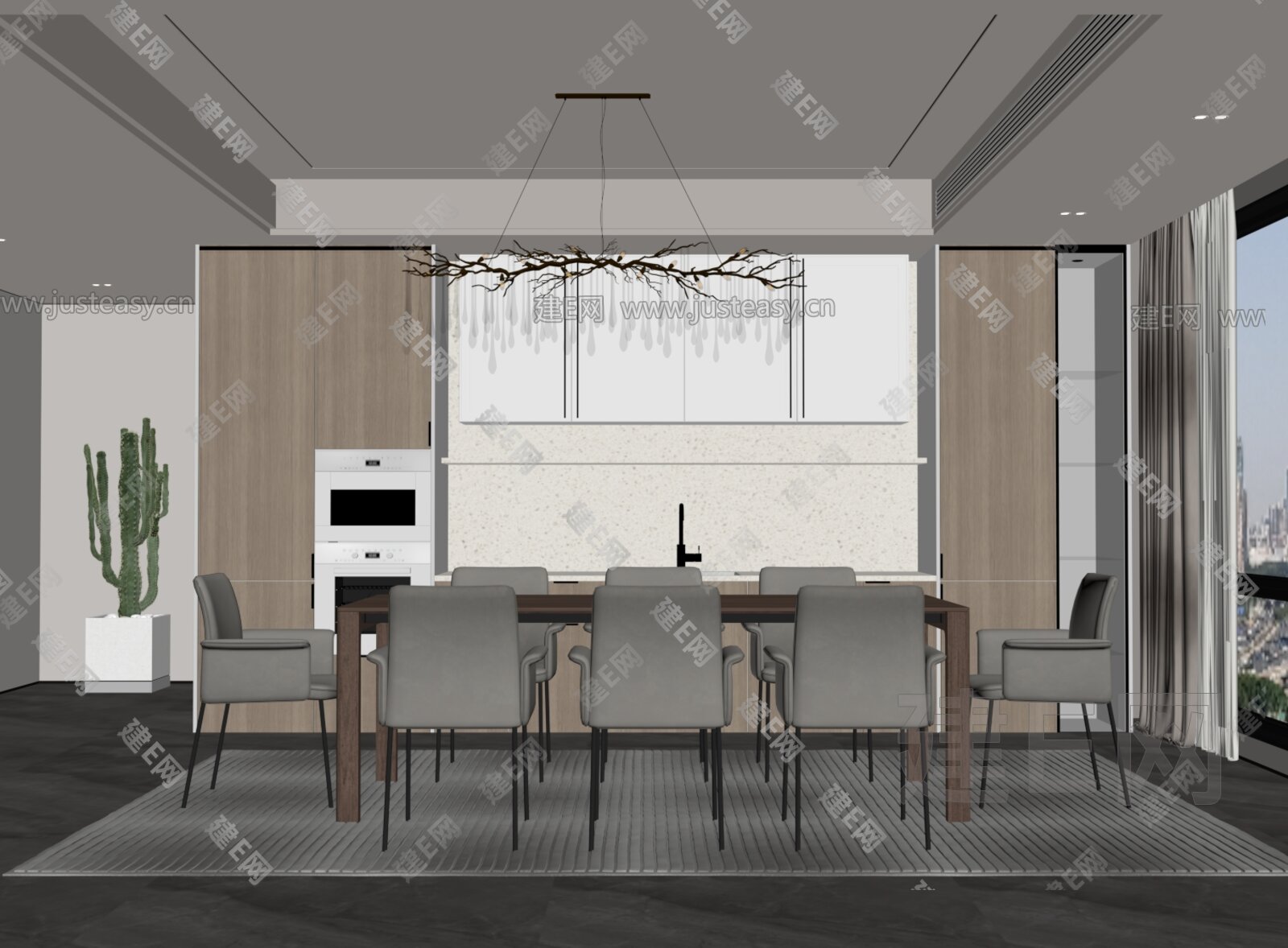 现代餐厅 模型SU模型下载[ID:104748382]_建E室内设计网