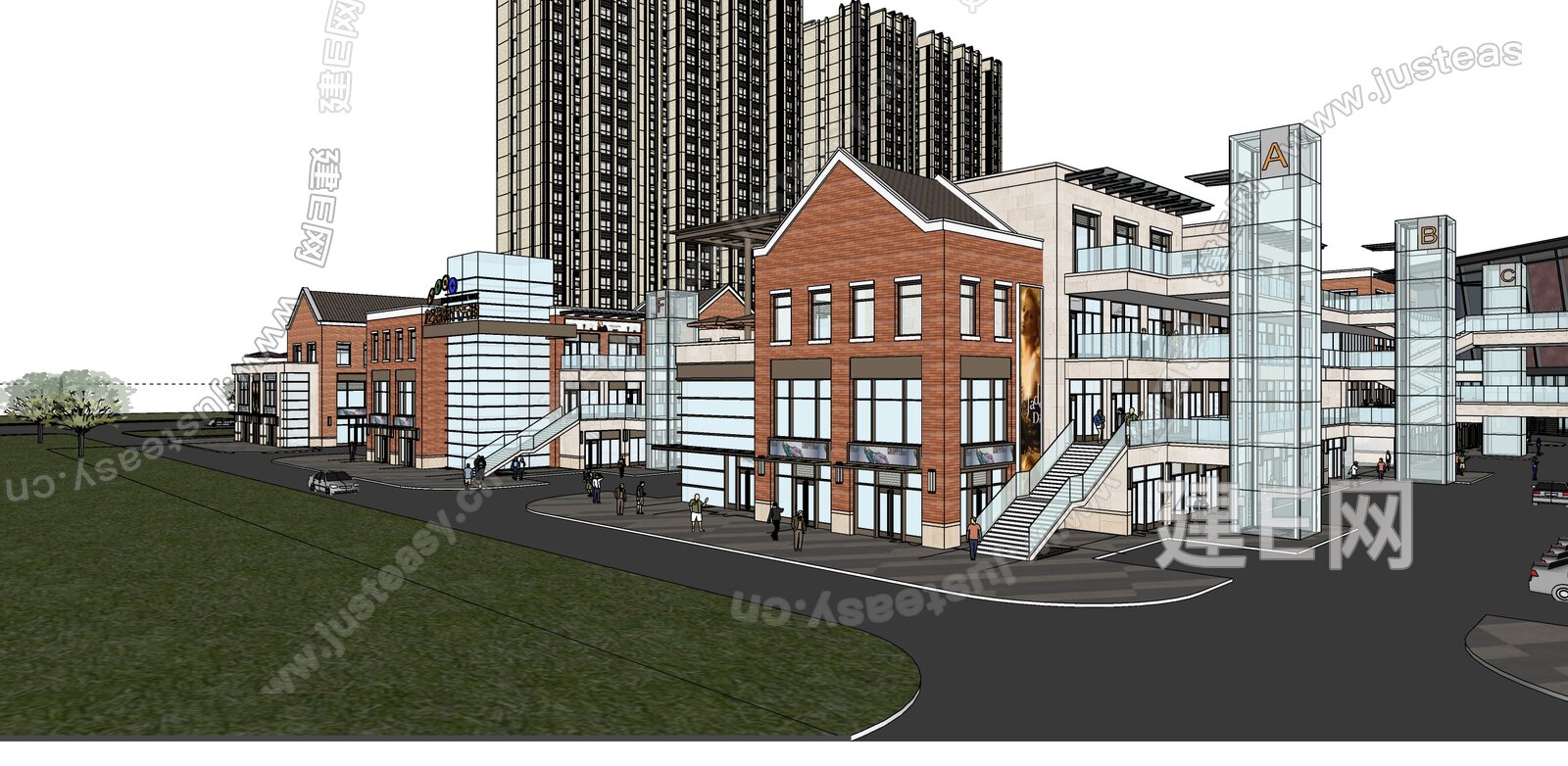 现代风格综合体商业街精细模型模型SU模型下载[ID:113661290]_建E室内设计网