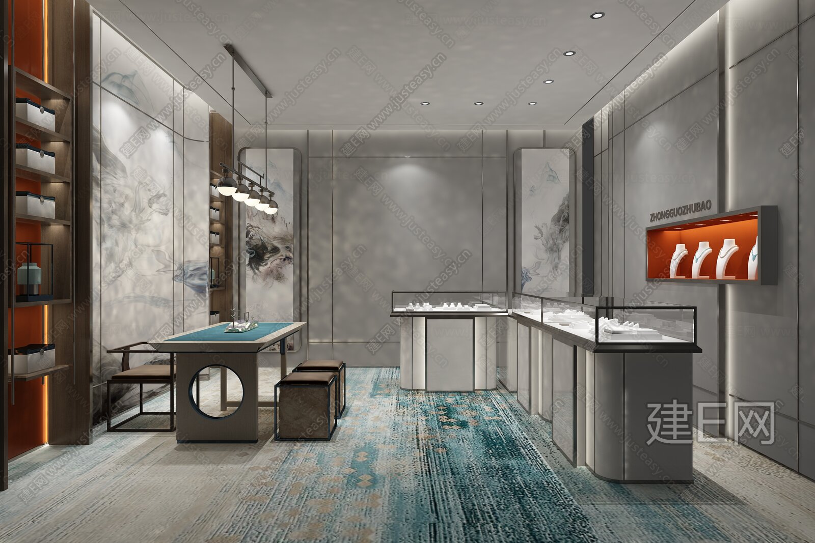 新中式珠宝店模型SU模型下载[ID:114119940]_建e网su模型