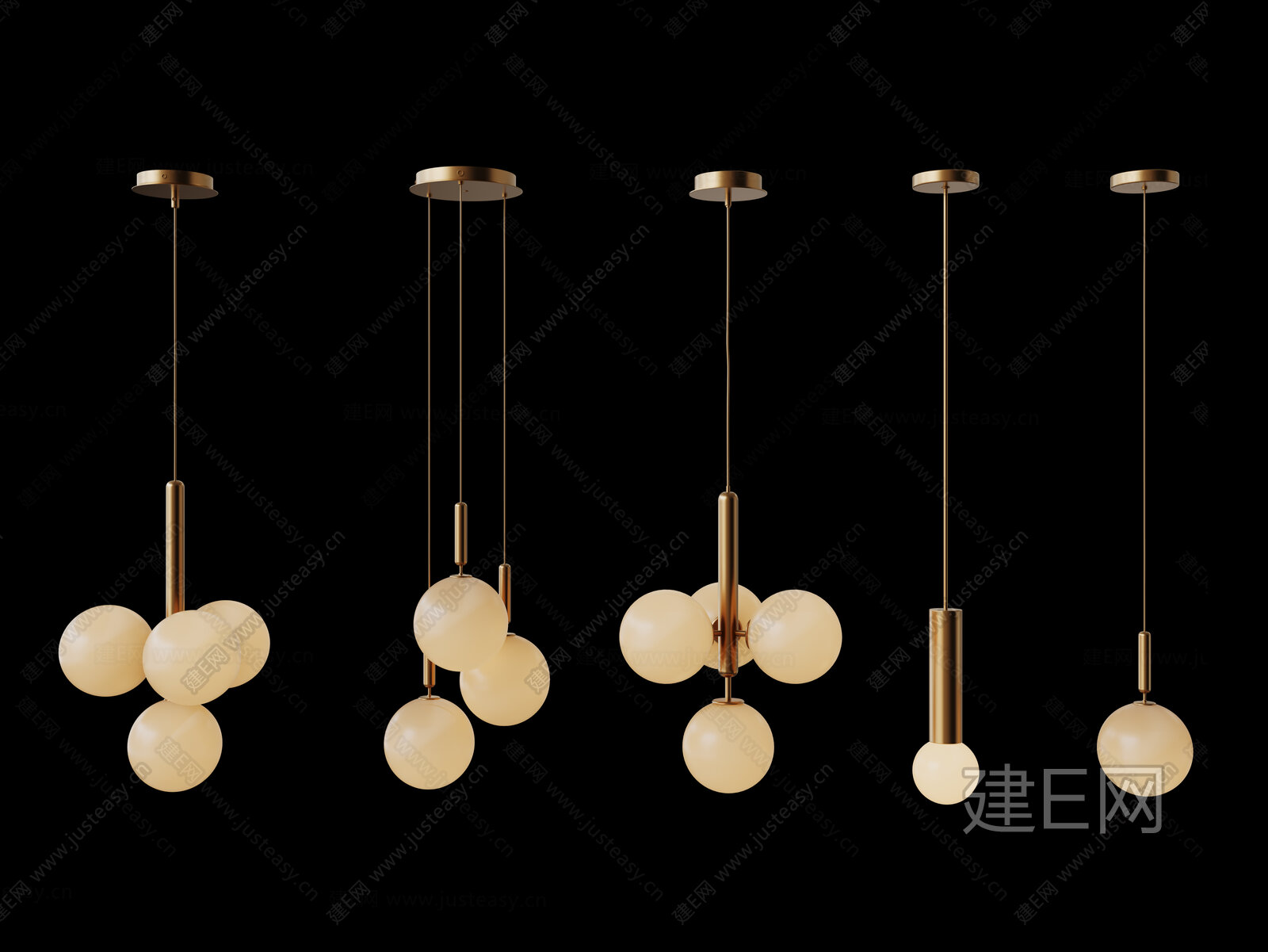 现代吊灯 球形吊灯 艺术灯 玻璃球灯 组合吊灯模型SU模型下载[ID:113399116]_建E室内设计网