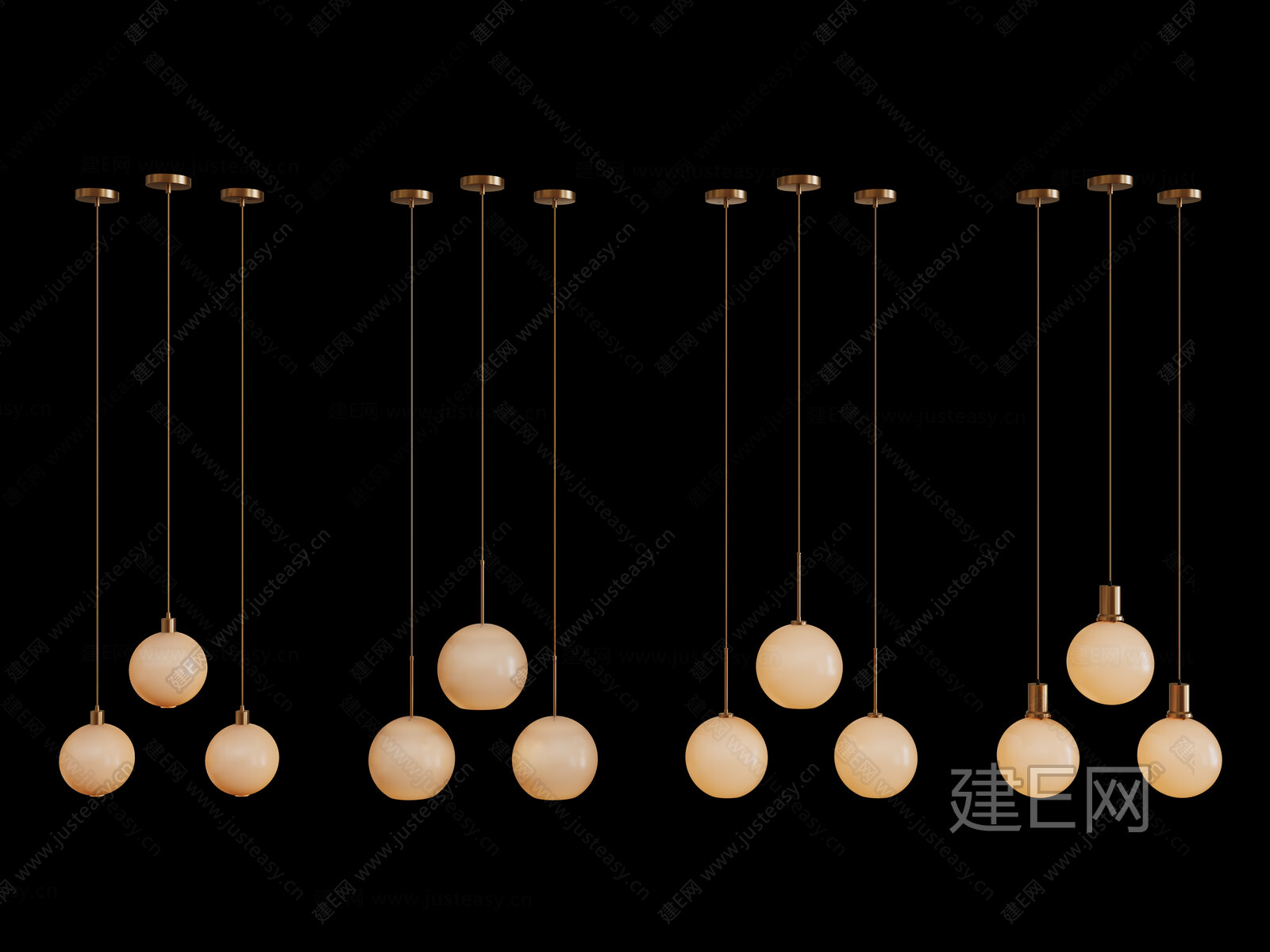 现代吊灯 球形吊灯 艺术灯 玻璃球灯 组合吊灯模型SU模型下载[ID:113464611]_建E室内设计网