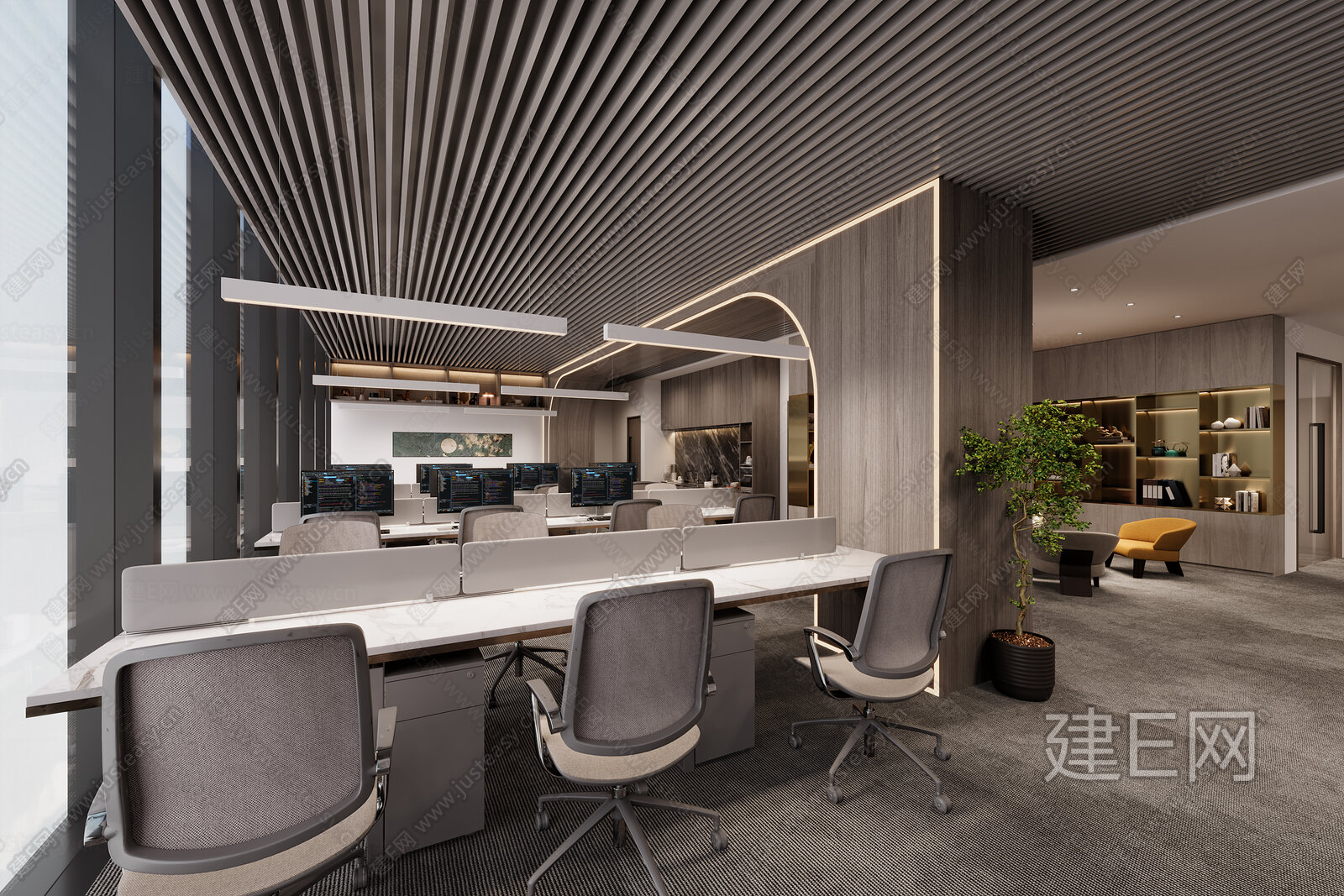 【现代开放式办公室3d模型】建e网_现代开放式办公室3d模型下载[ID:117267649]_打造3d现代开放式办公室模型免费下载平台