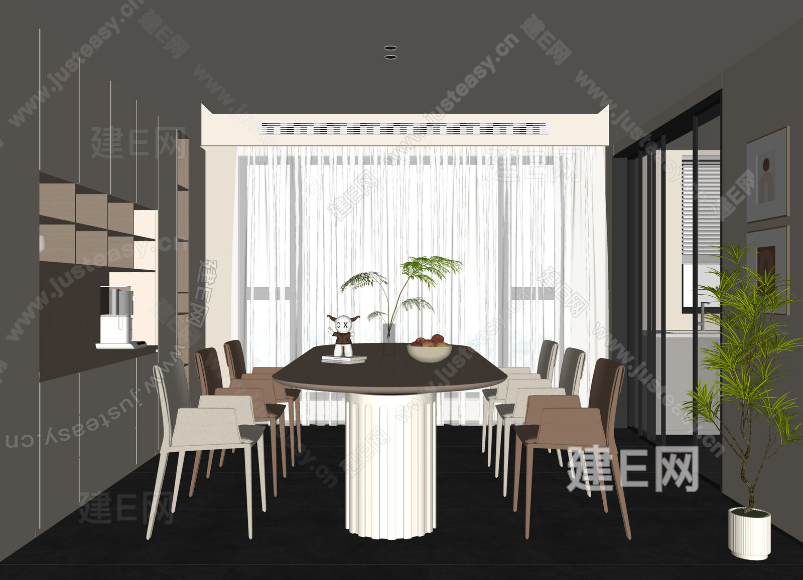 现代奶油风家居餐厅模型SU模型下载[ID:104486309]_建e网su模型