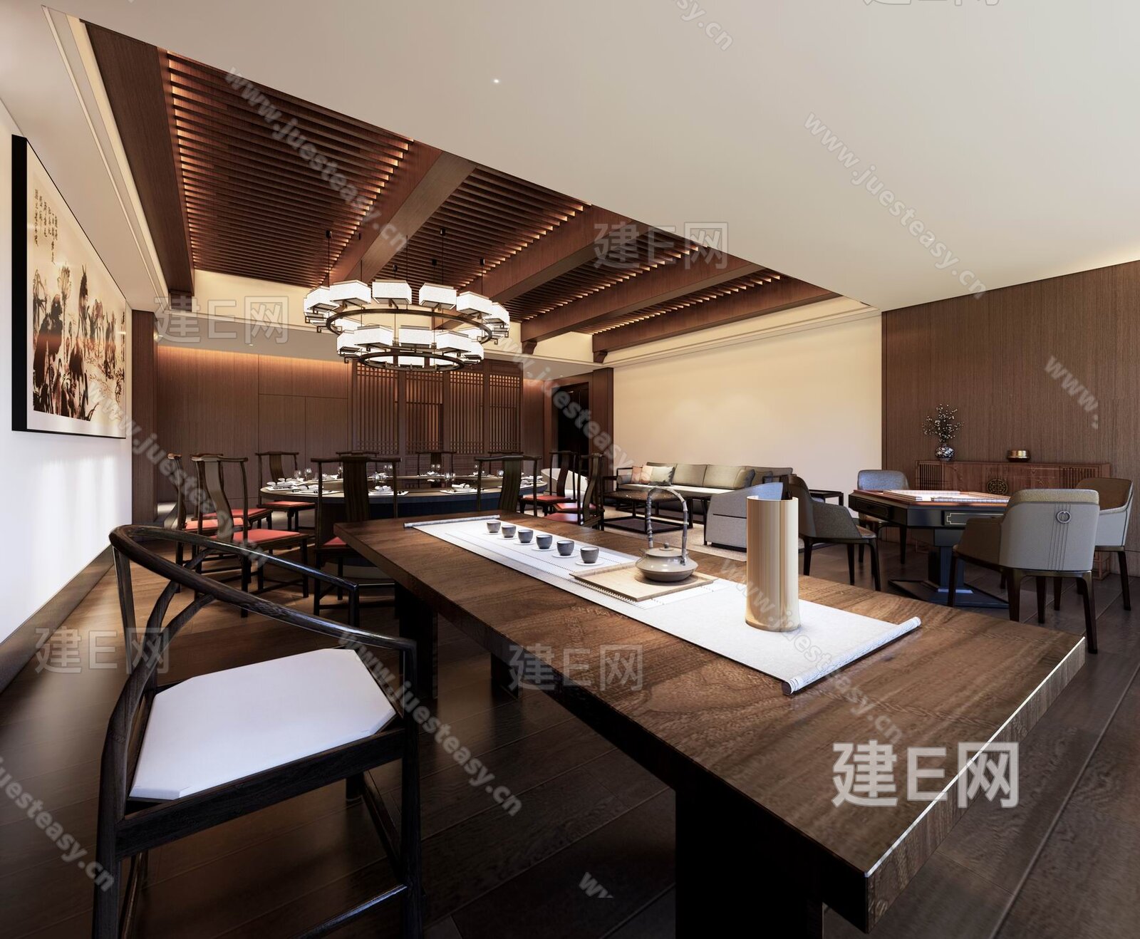 新中式会所包间模型SU模型下载[ID:114119953]_建e网su模型