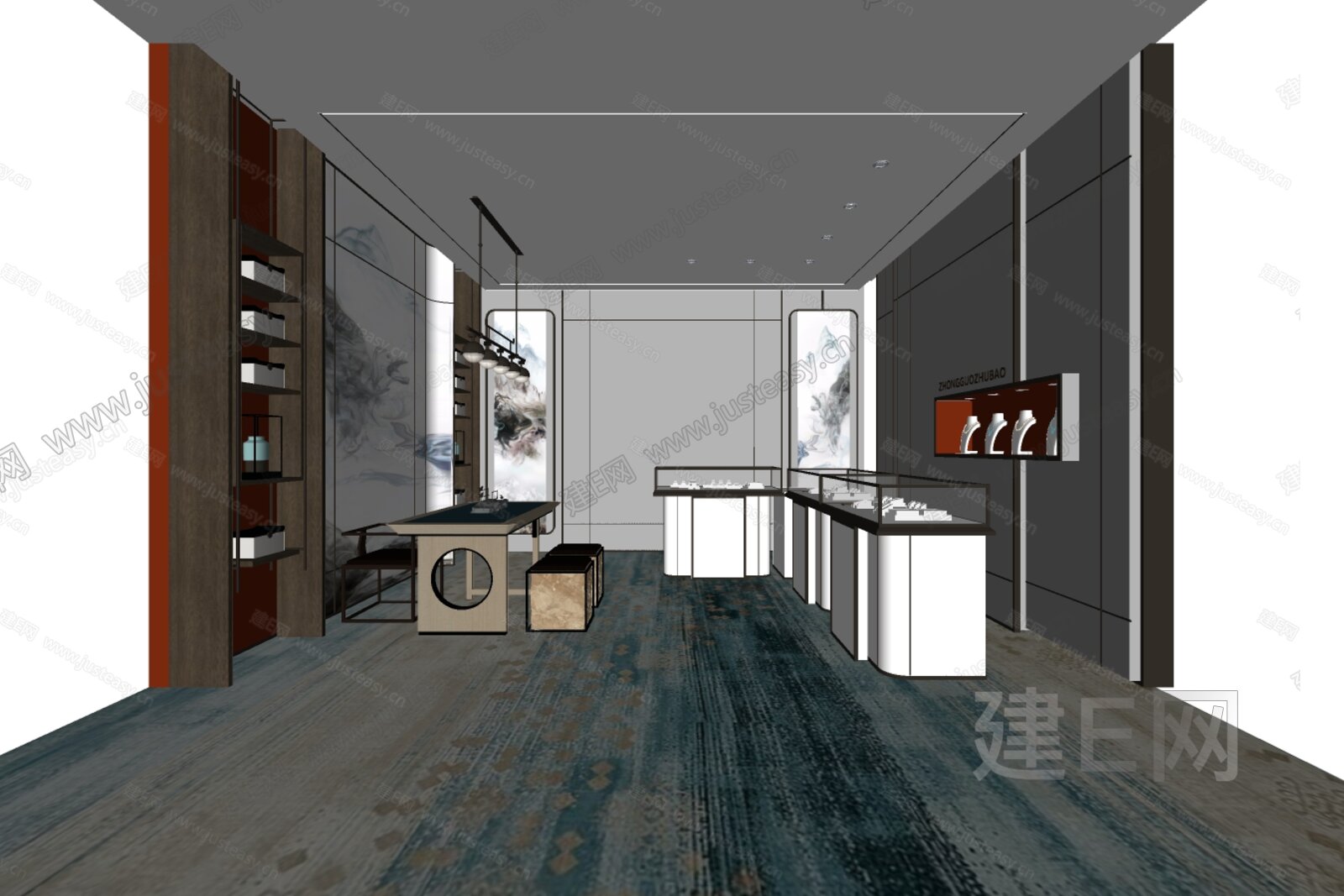 新中式珠宝店模型SU模型下载[ID:114119940]_建e网su模型