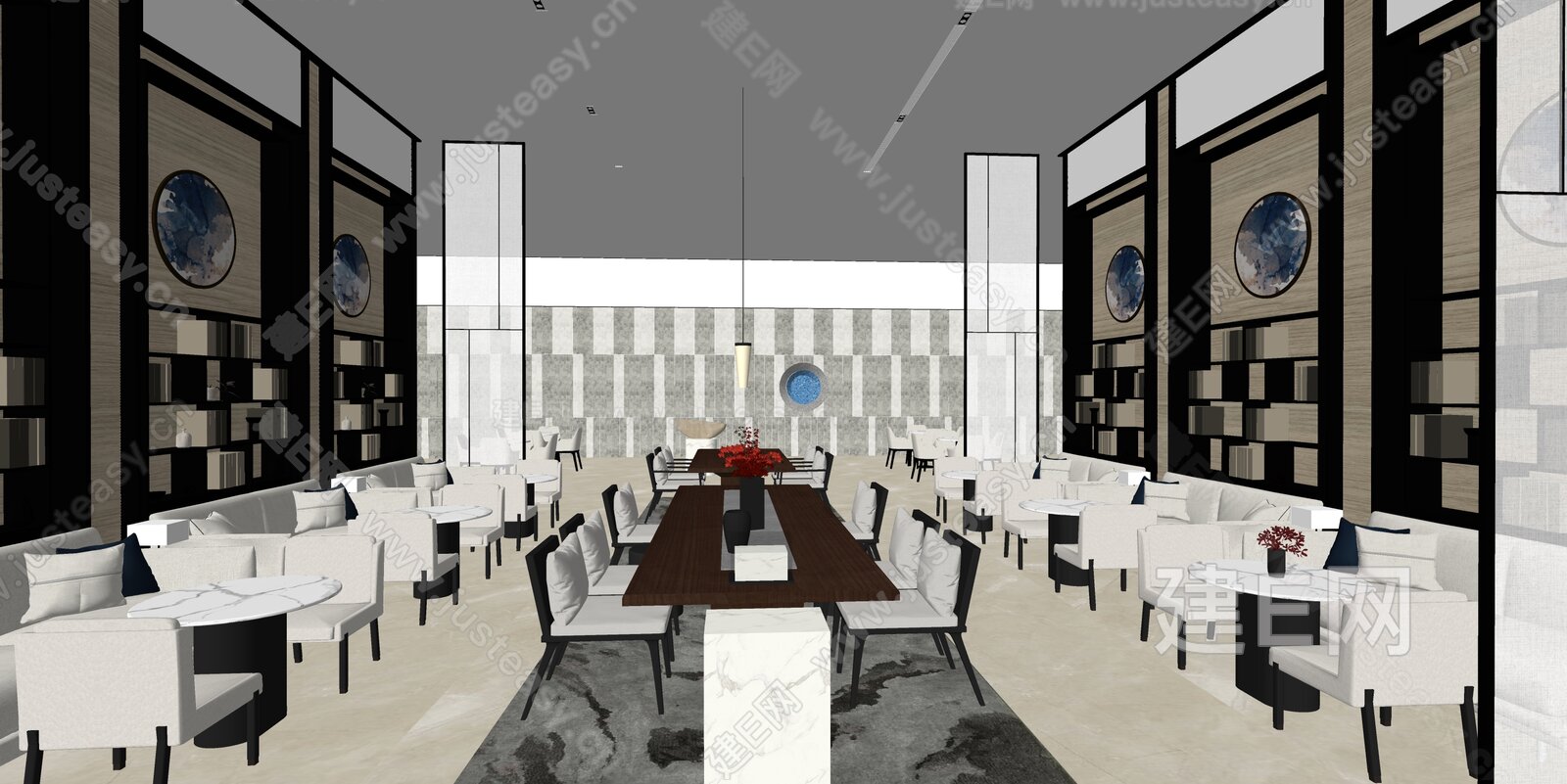 新中式售楼处洽谈区模型SU模型下载[ID:114119974]_建e网su模型