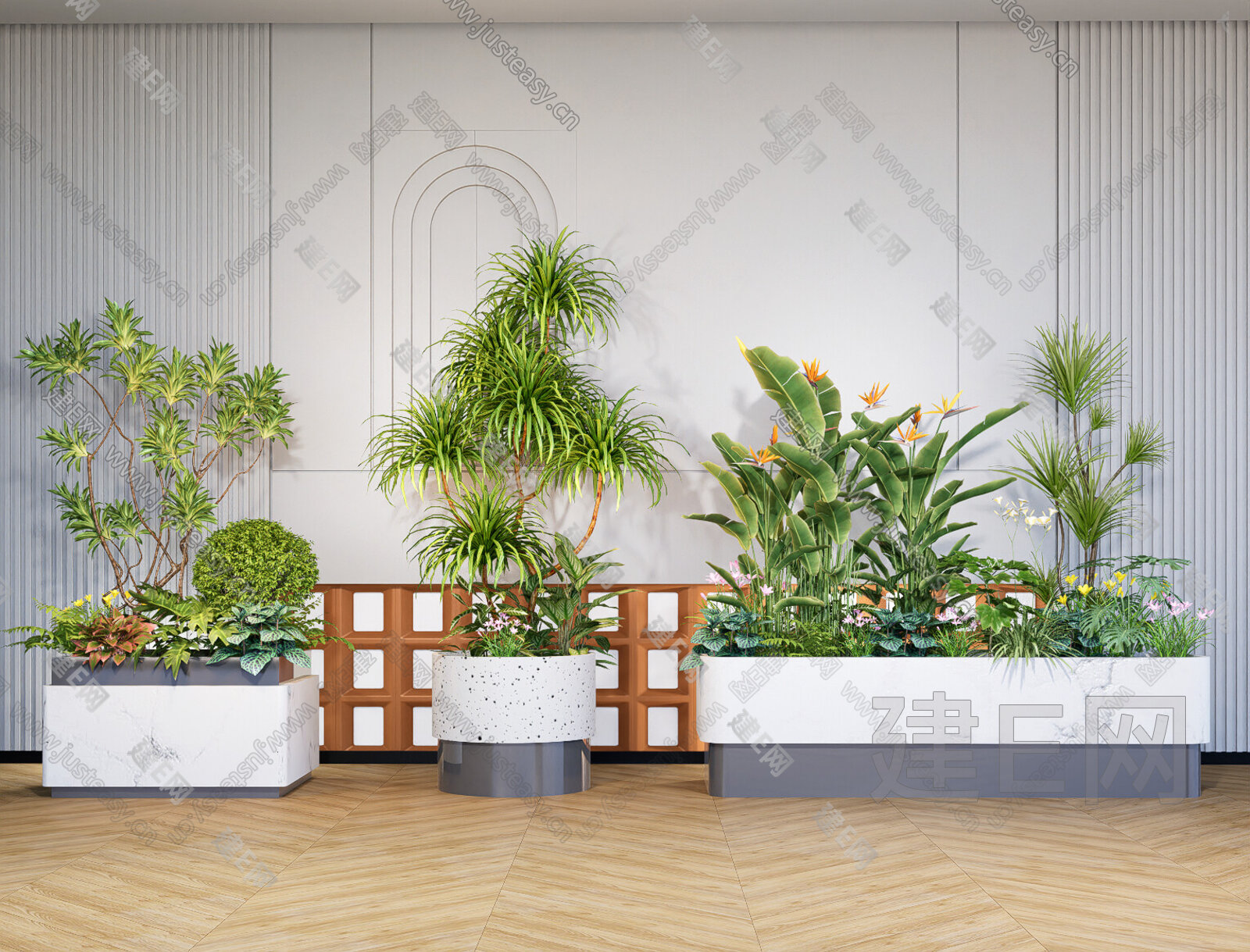 绿植花箱 花池花坛 花境 花草 花箱 室内植物造景 植物组合 植物堆 模型SU模型下载[ID:113923429]_建E室内设计网