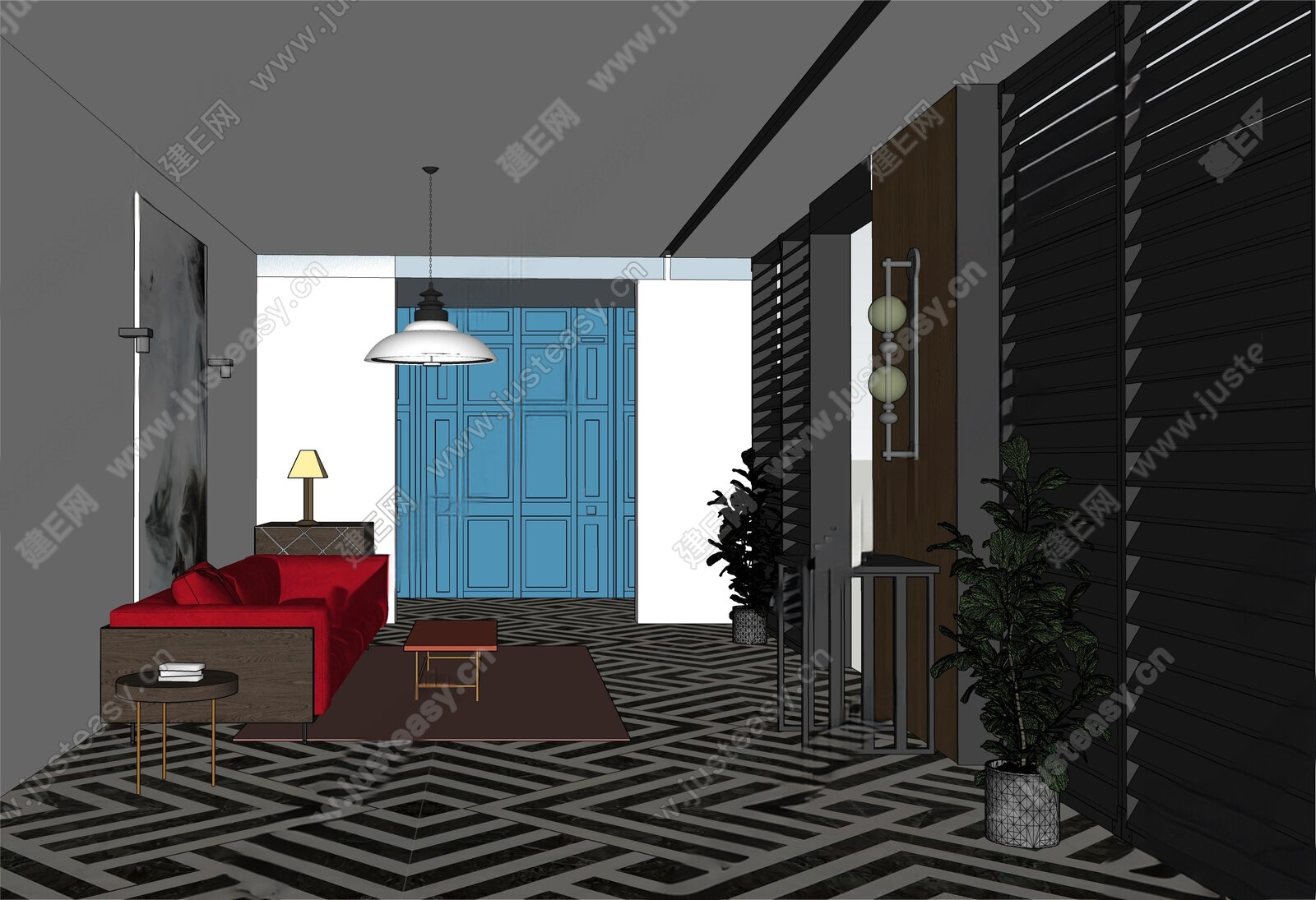 现代过道模型SU模型下载[ID:114578904]_建e网su模型