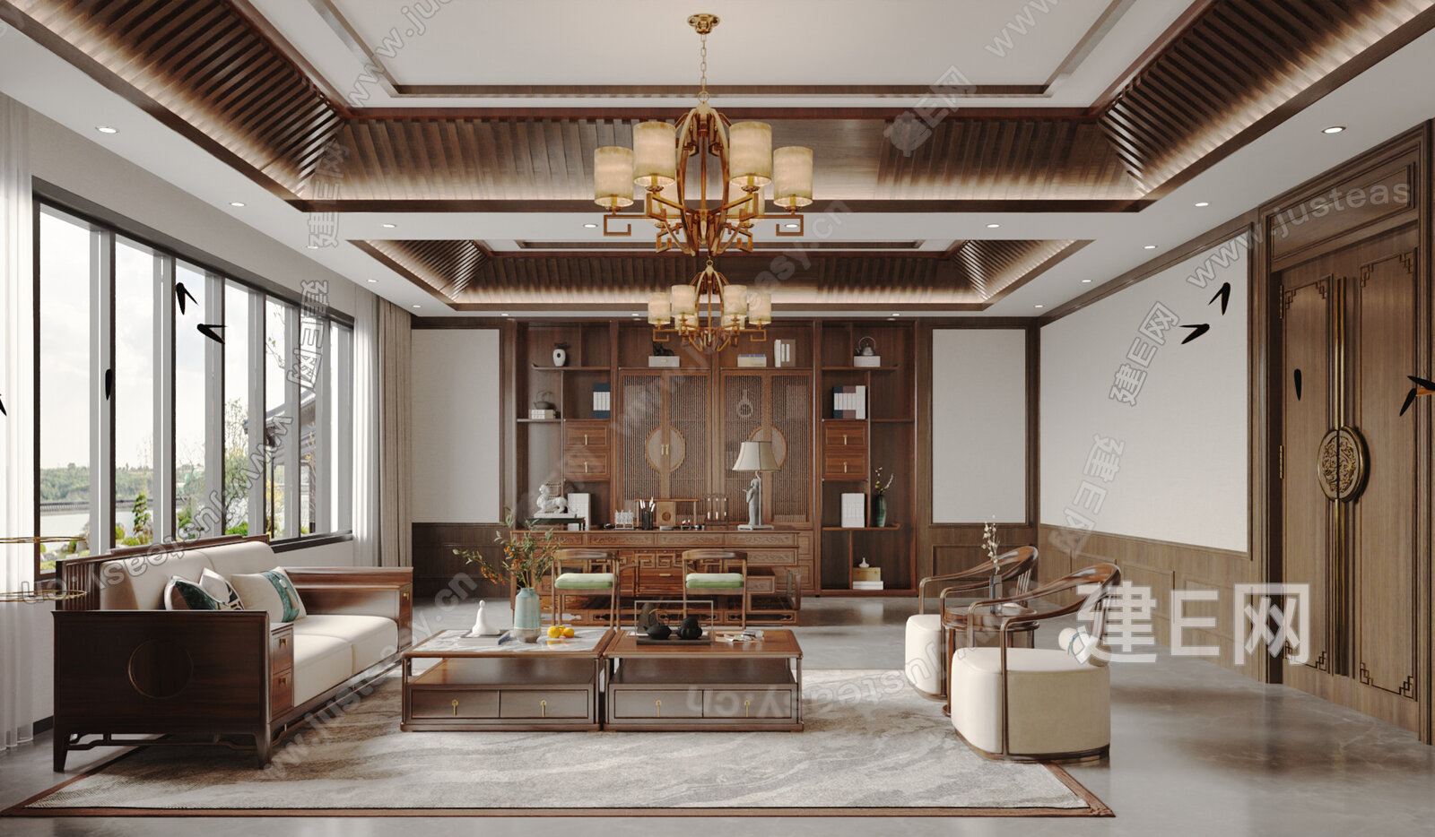新中式办公室模型SU模型下载[ID:114578829]_建e网su模型