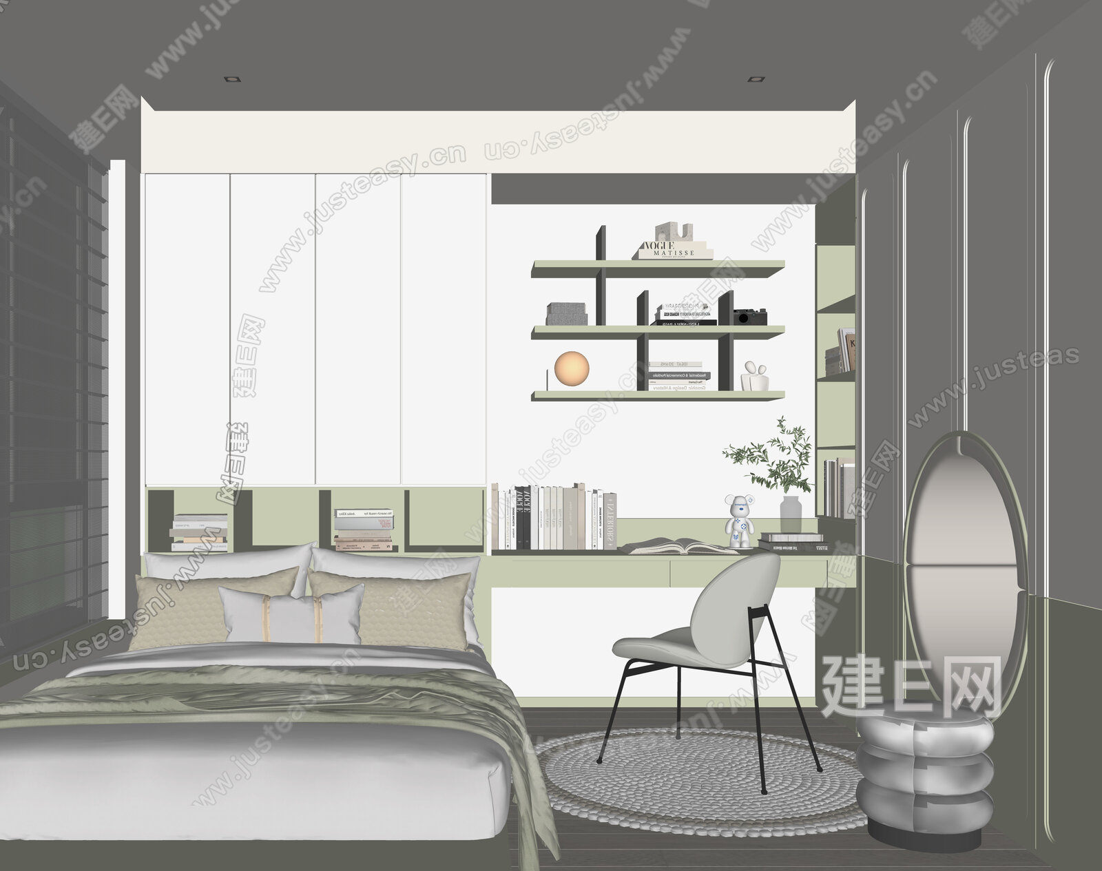 现代榻榻米卧室模型SU模型下载[ID:114513345]_建E室内设计网