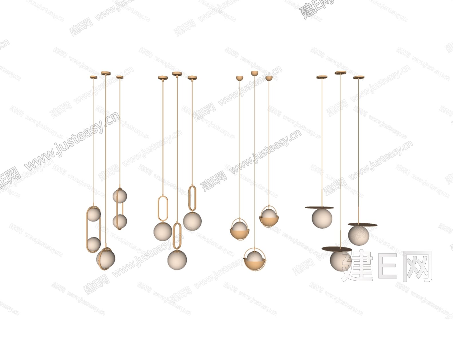 现代吊灯 球形吊灯 艺术灯 玻璃球灯 组合吊灯模型SU模型下载[ID:115299668]_建E室内设计网