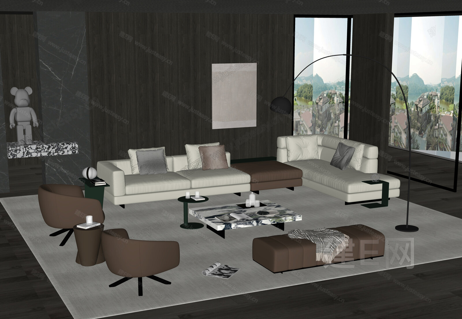 Minotti 现代沙发茶几组合模型SU模型下载[ID:114906519]_建e网su模型
