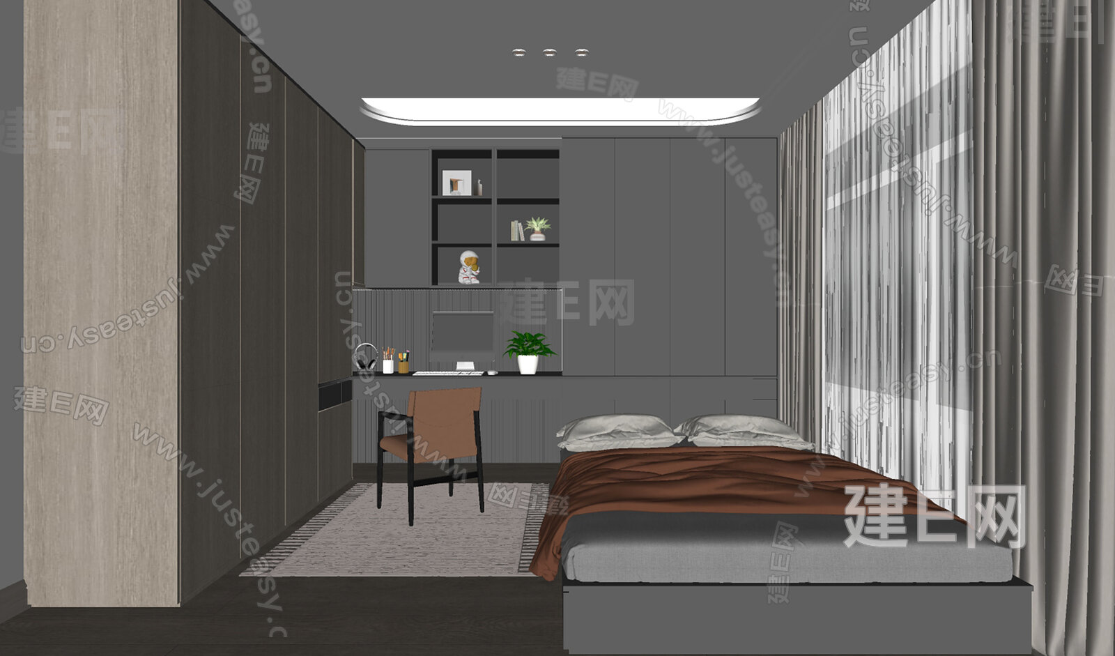现代榻榻米卧室模型SU模型下载[ID:115365203]_建E室内设计网